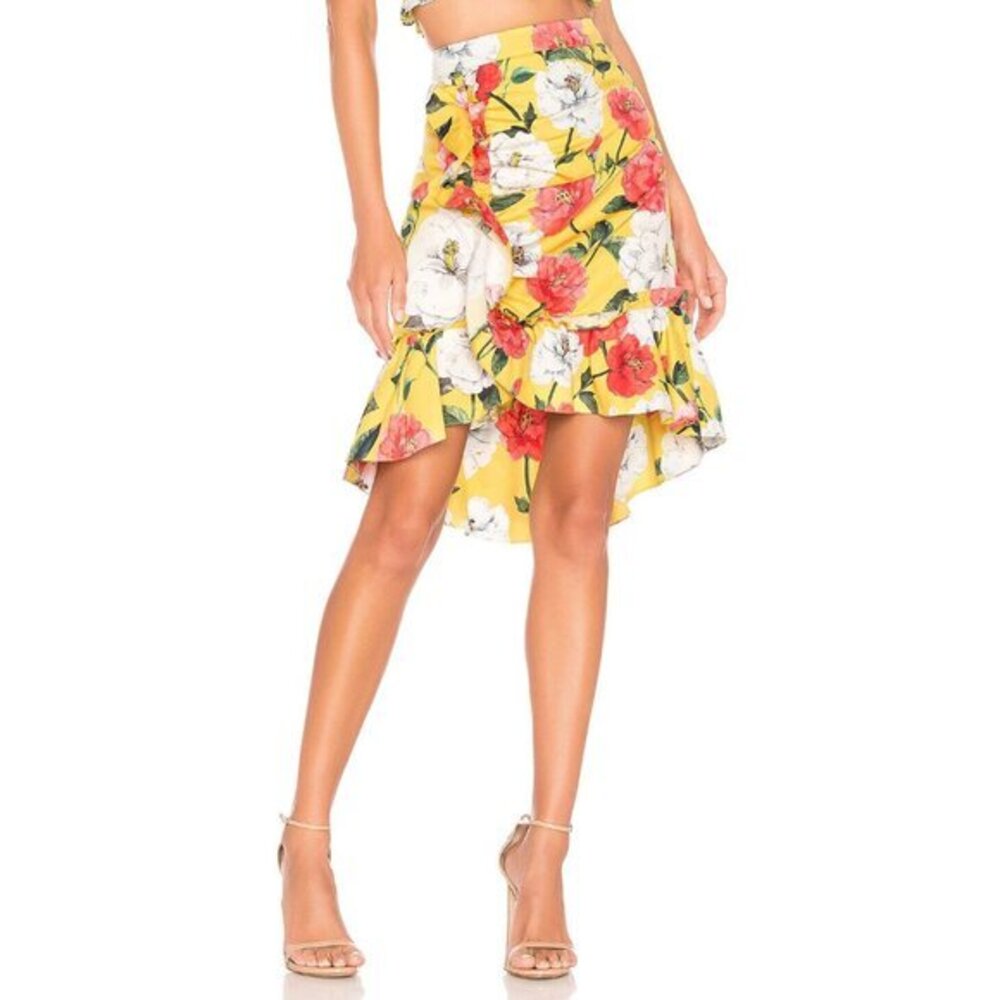 Parker Coraline Skirt Yellow Lemon Wildflower Floral Print Ruffle Hem SZ 10 New